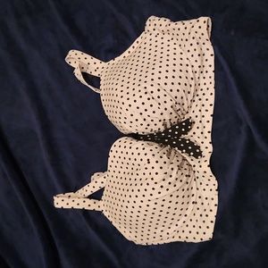 Black and white polka dot  bikini top with bow front padded cups 38DD VG conditi